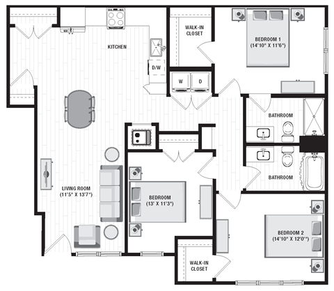 1336 square foot 3 bedroom floor plan at Carmel Vista, McDonough, 30253